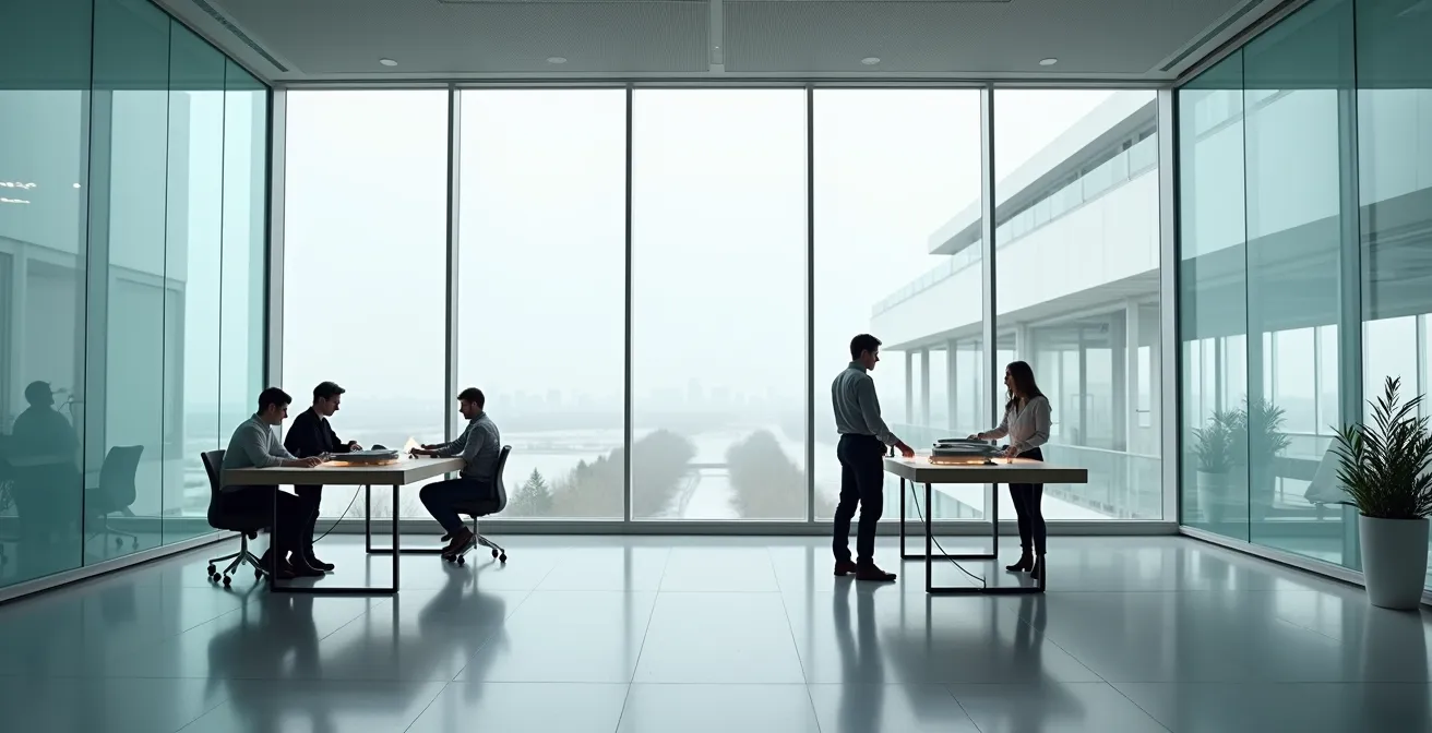 Espace de travail collaboratif moderne dans l'industrie aéronautique