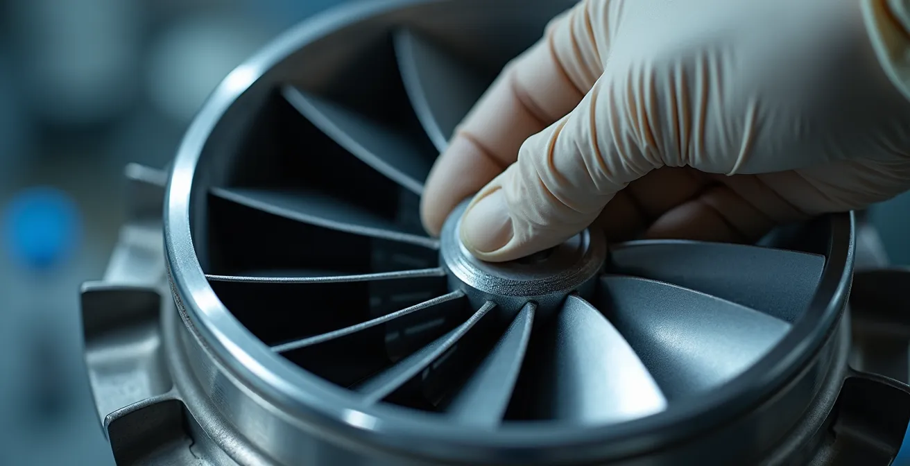 Main manipulant un composant de moteur hybride aéronautique